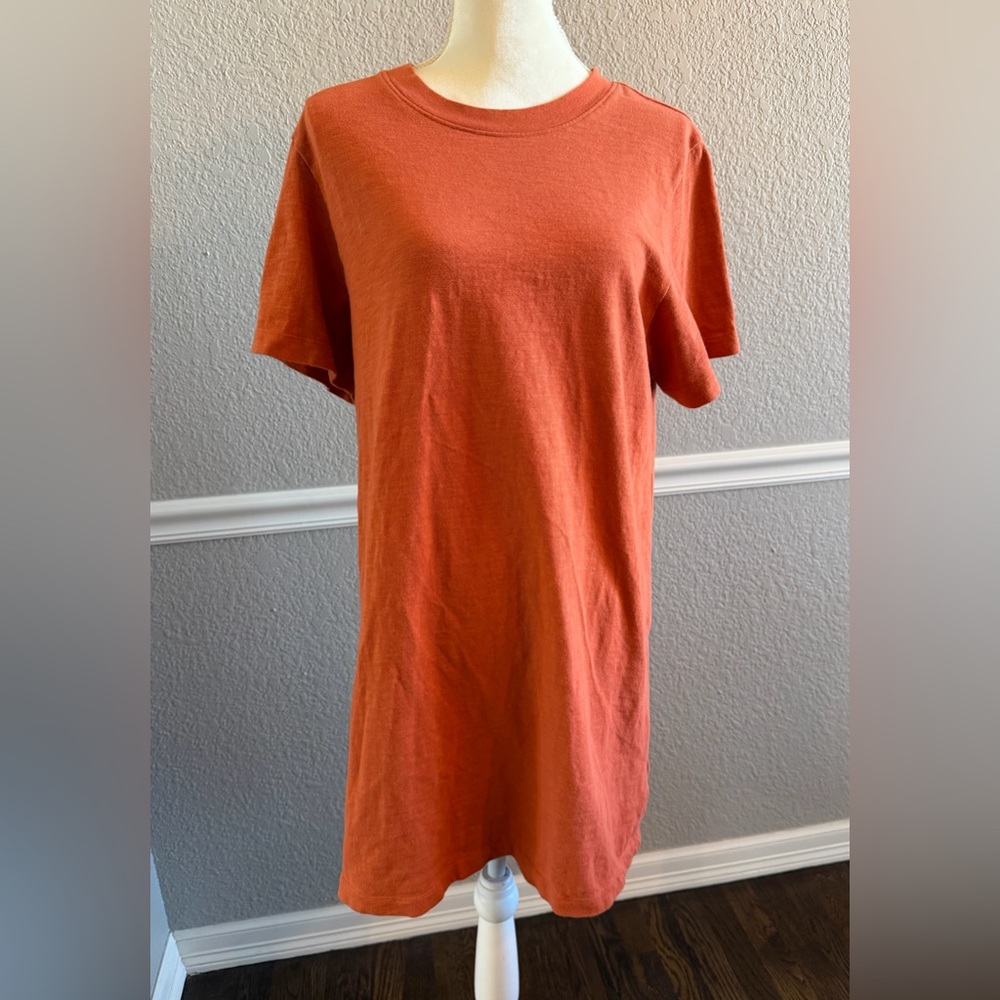 Gianni Bini Rust Orange Cotton T-Shirt Dress Size L Short Sleeve Crew Neck